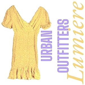 Urban Outfitters Lumiere Yellow Floral Ditsy Peasant Minidress V-Neck Sz MED NWT